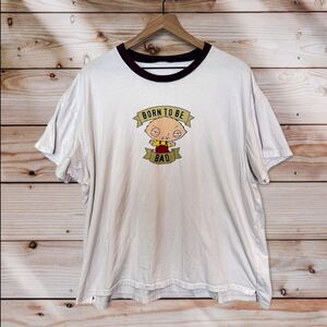 Family Guy Shirt Mens XL White Stewie Graphic Ringer Collar TV Promo 2008